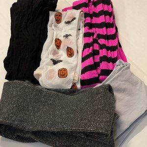 Pantyhose Small Halloween Pumpkin Bat Pink Striped Gray Metallic Novelty BUNDLE